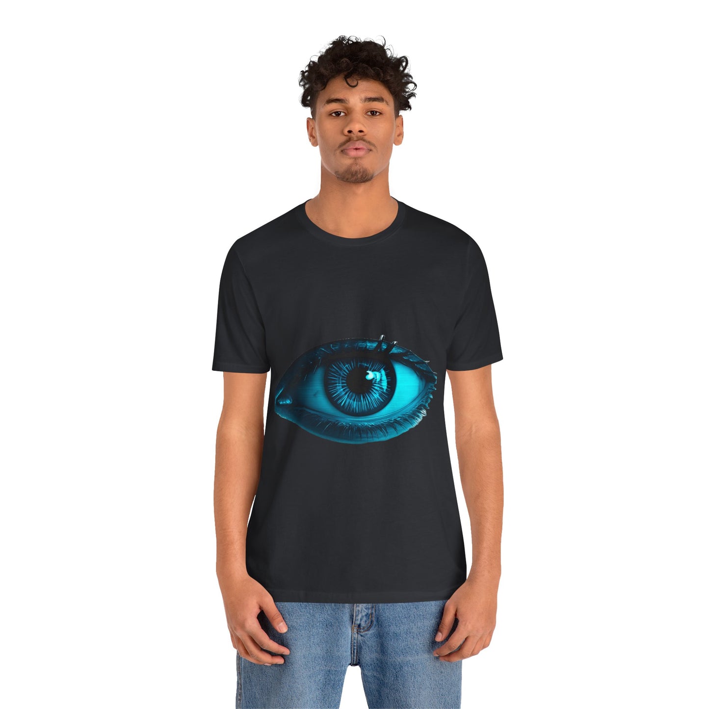 Distorted Cybernetic Gaze Eye-Catching Unisex Tee: Unique Graphic Tee, Perfect for Casual Wear, Eye Design Shirt, Trendy Gift, Statement Fashion