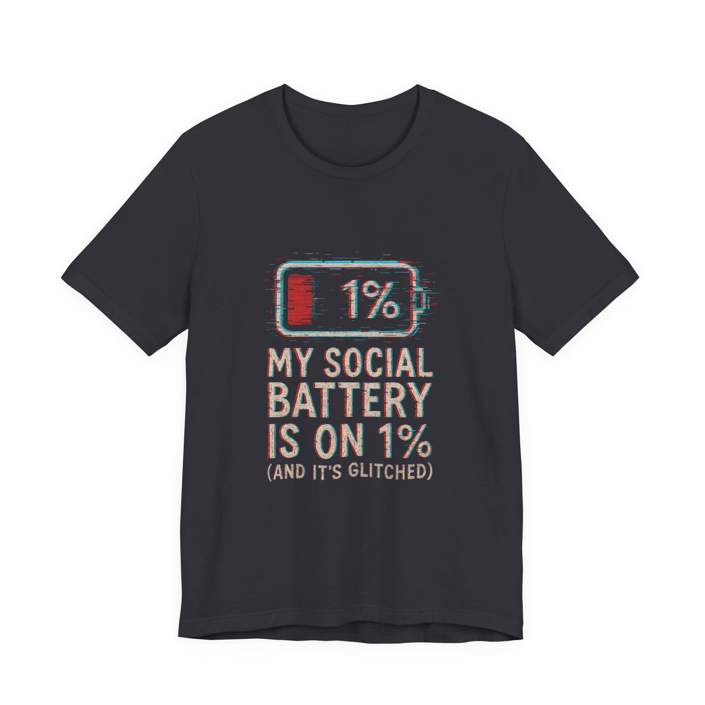 Glitched Social Battery Sleeve Tee , Unisex - Funny Graphic T-Shirt for Gamers, Gifting, Humor, Relaxation, Everyday Wear