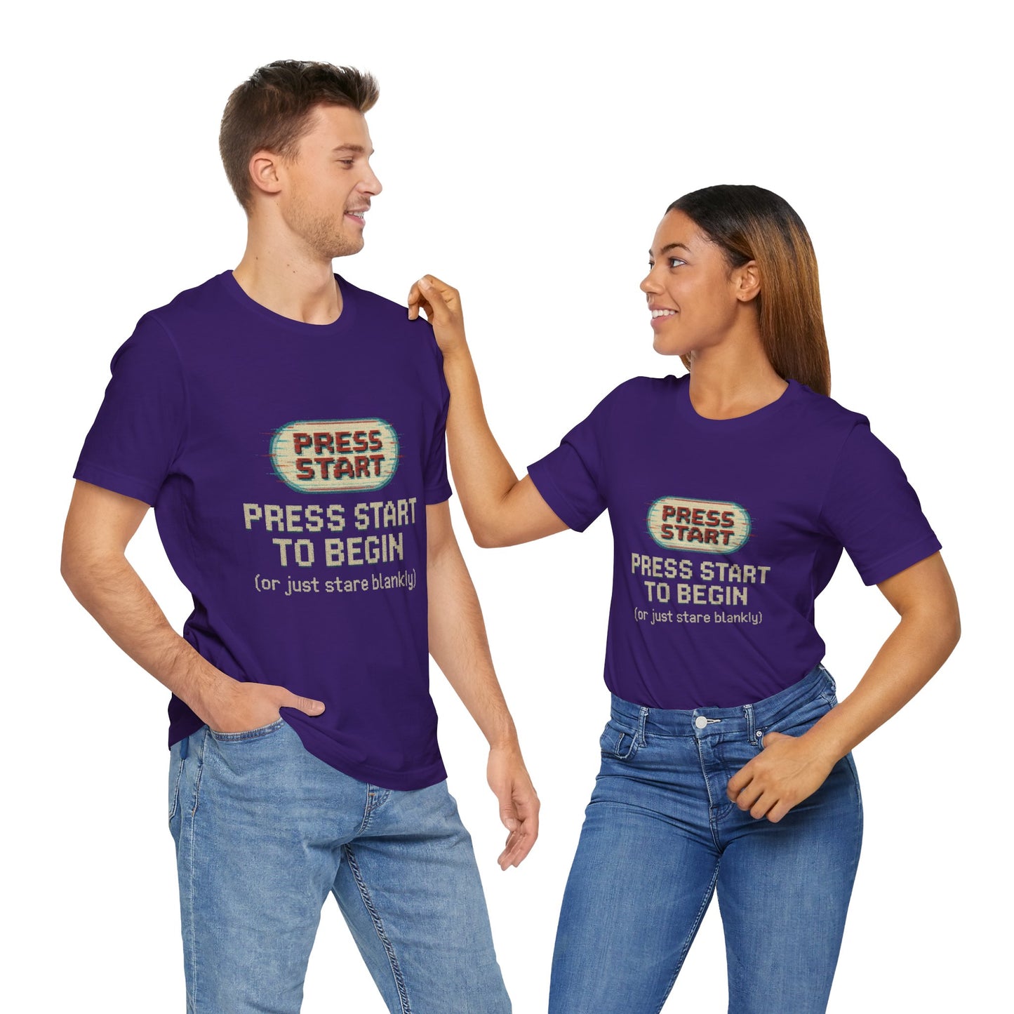 Press Start (or Stare) Unisex Tee, Gamer Shirt, Video Game Gift, Retro Gaming Top, Casual Wear, Fun Graphic T-Shirt