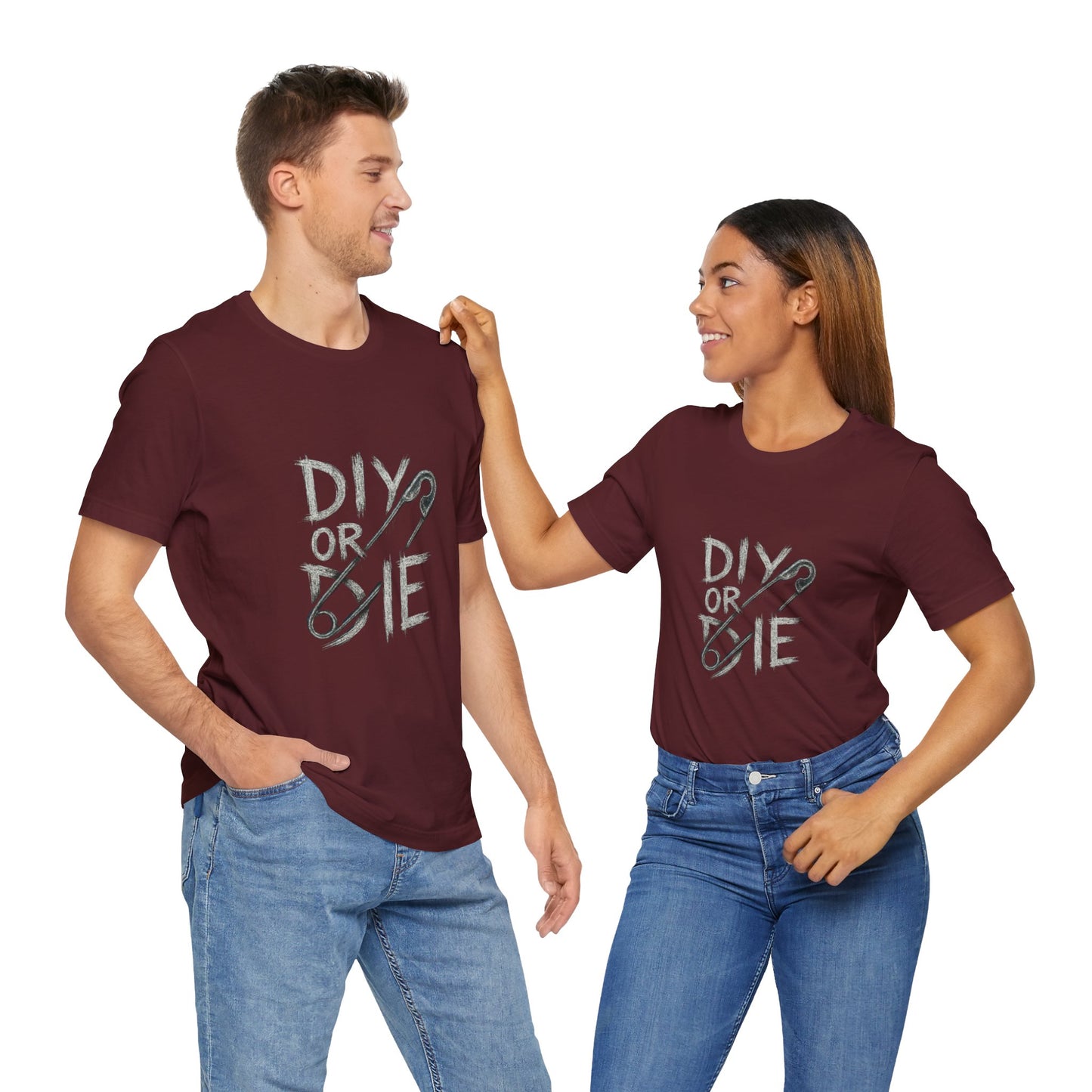 Punk Tee with Hand-Drawn Text and Glitched Safety Pin