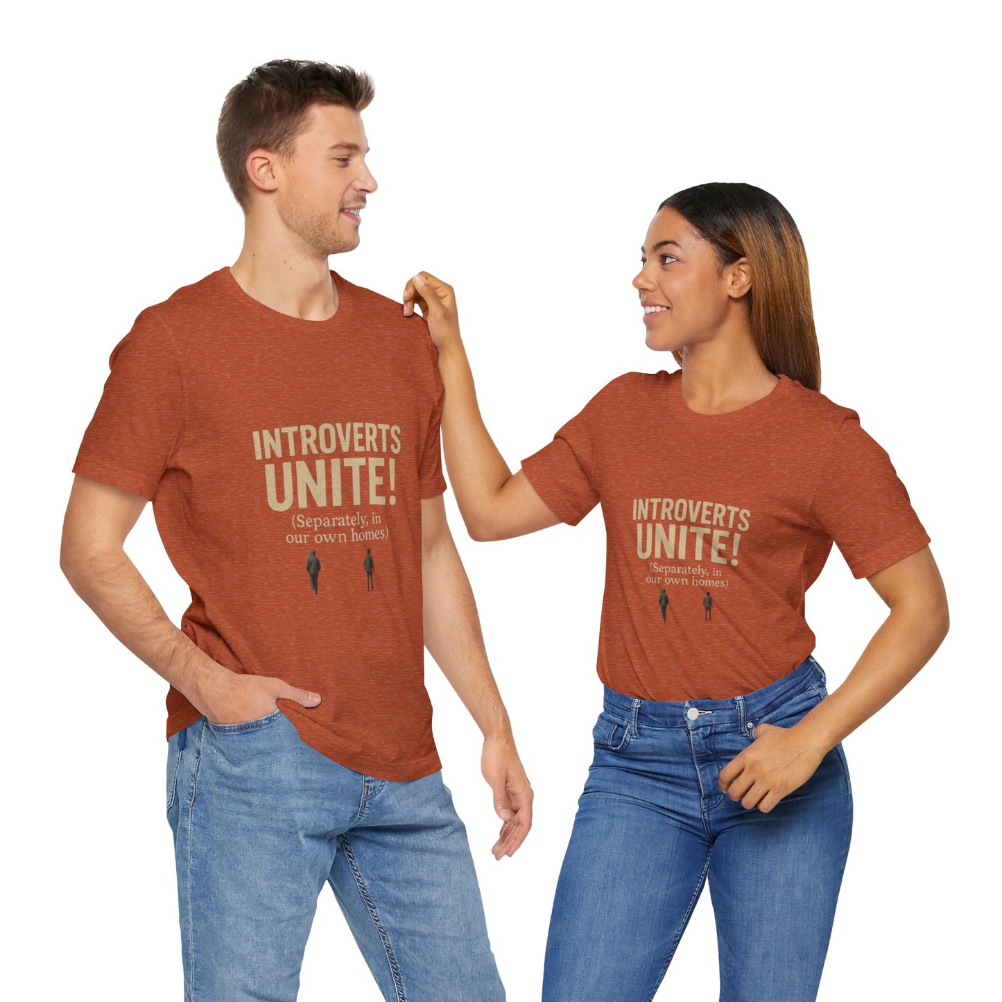 Introvert Unite Tee - Bold Text and Pixelated Figures - Unisex Jersey Short Sleeve