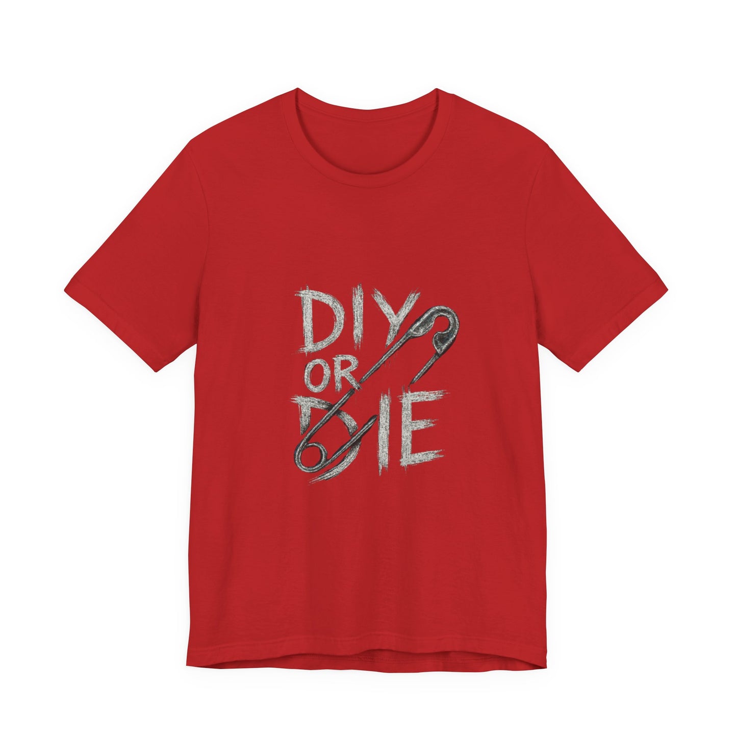 Punk Tee with Hand-Drawn Text and Glitched Safety Pin
