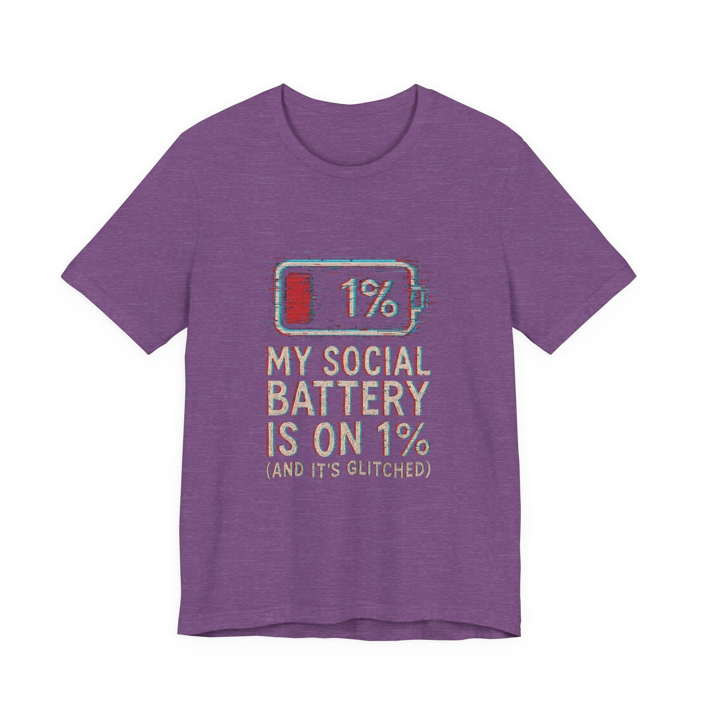 Glitched Social Battery Sleeve Tee , Unisex - Funny Graphic T-Shirt for Gamers, Gifting, Humor, Relaxation, Everyday Wear