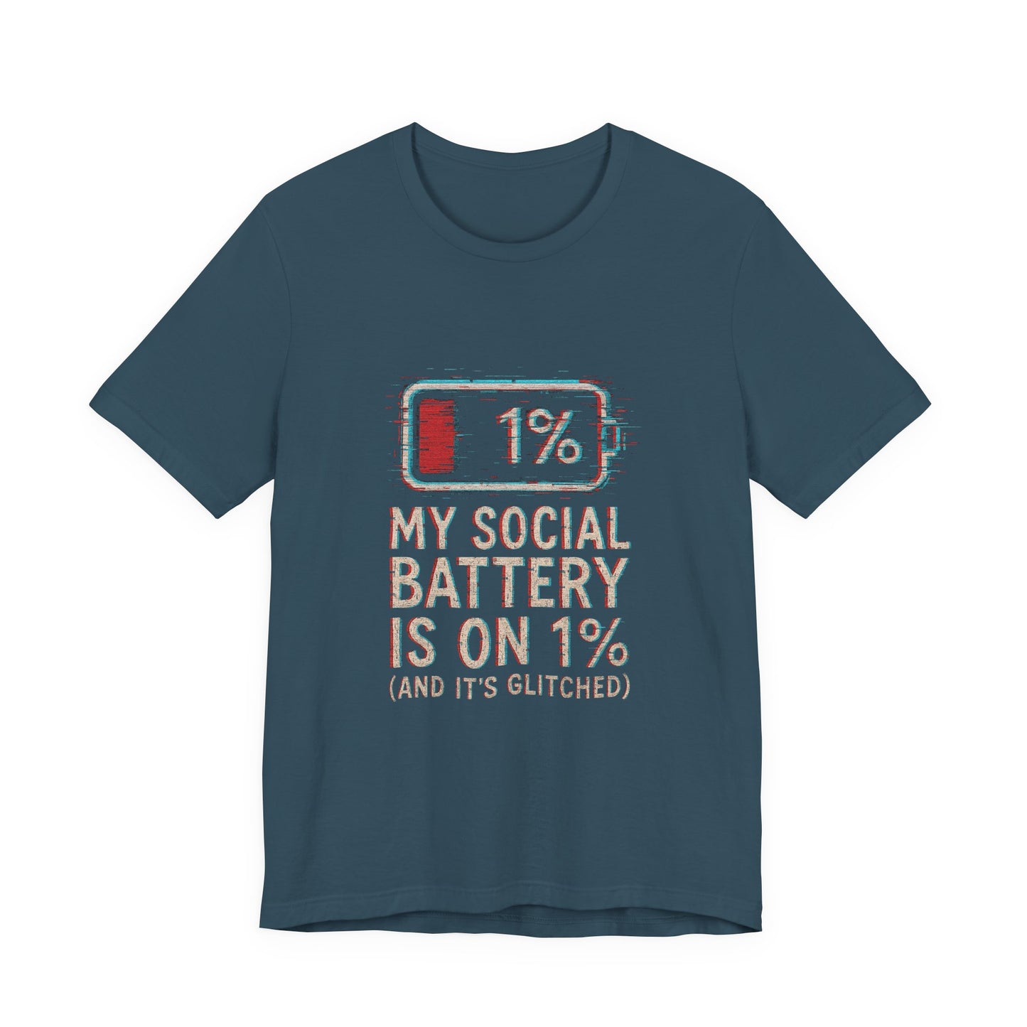 Glitched Social Battery Sleeve Tee , Unisex - Funny Graphic T-Shirt for Gamers, Gifting, Humor, Relaxation, Everyday Wear