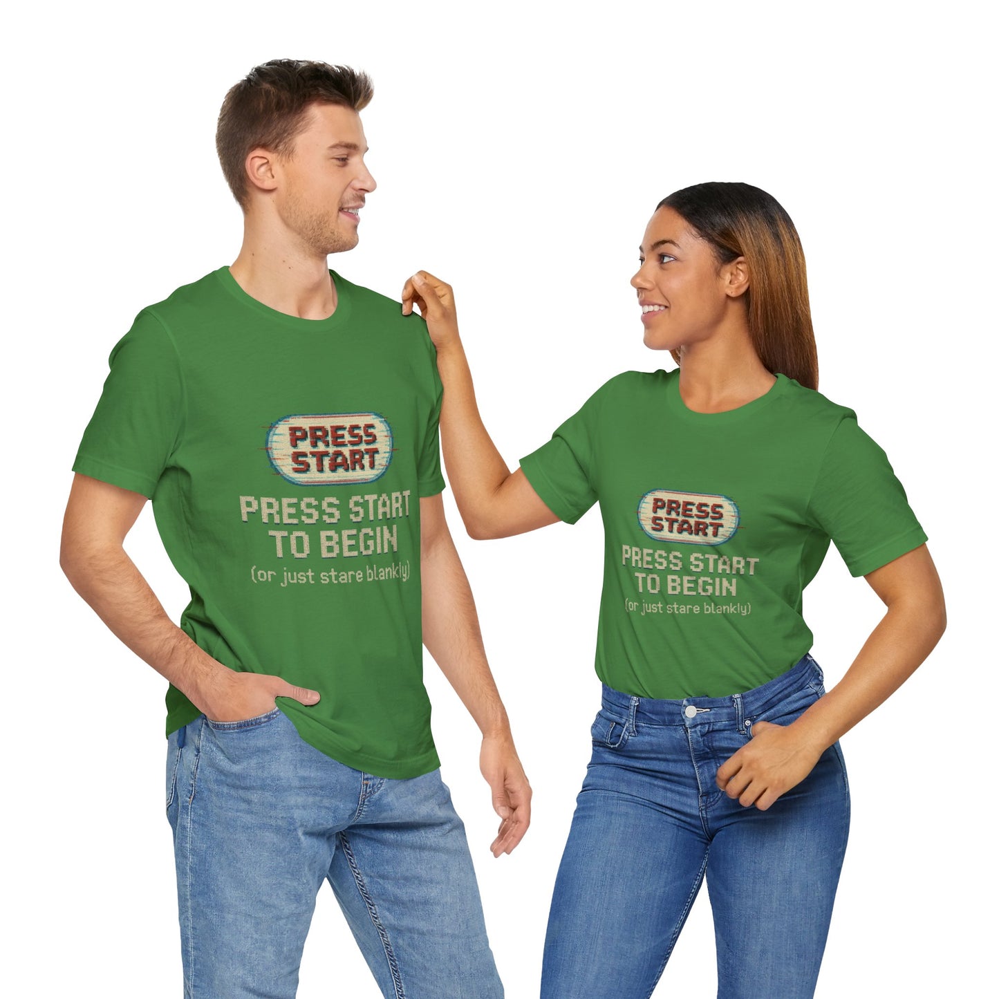 Press Start (or Stare) Unisex Tee, Gamer Shirt, Video Game Gift, Retro Gaming Top, Casual Wear, Fun Graphic T-Shirt