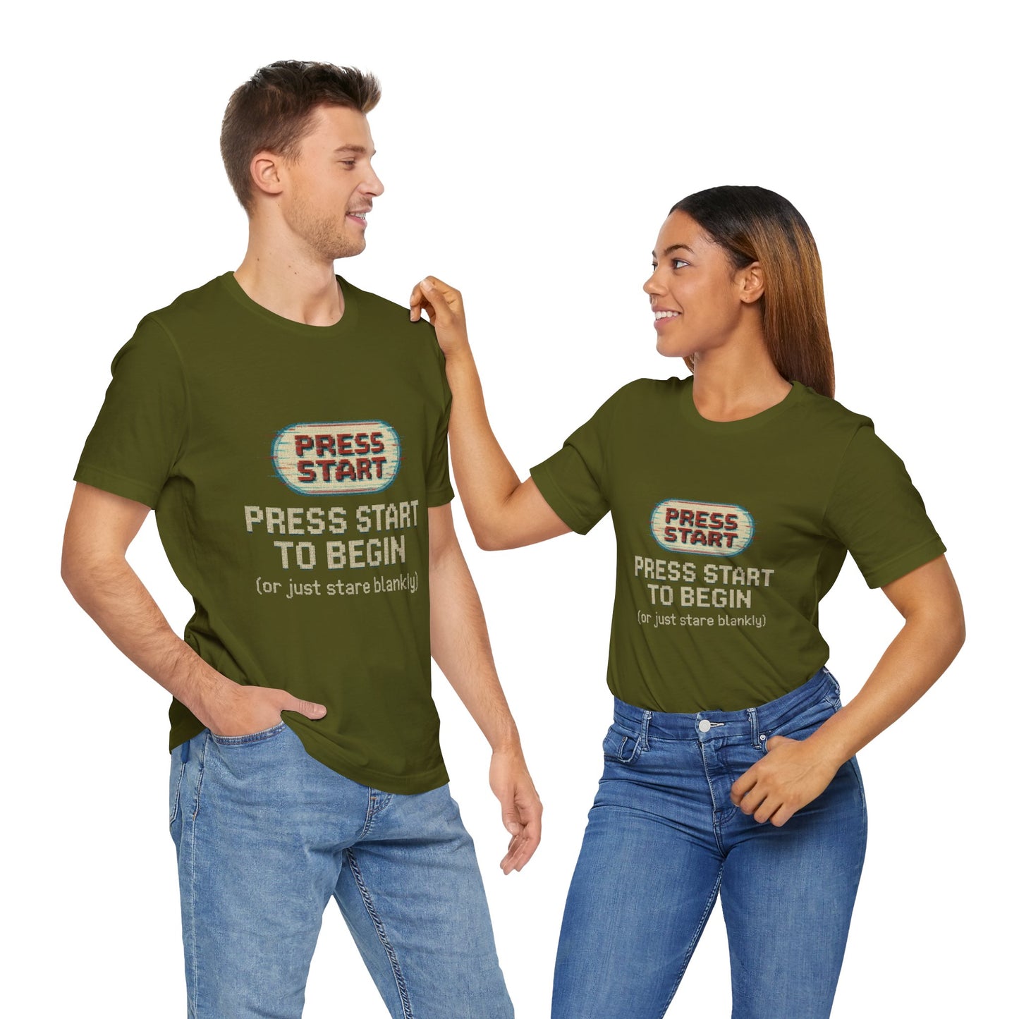 Press Start (or Stare) Unisex Tee, Gamer Shirt, Video Game Gift, Retro Gaming Top, Casual Wear, Fun Graphic T-Shirt