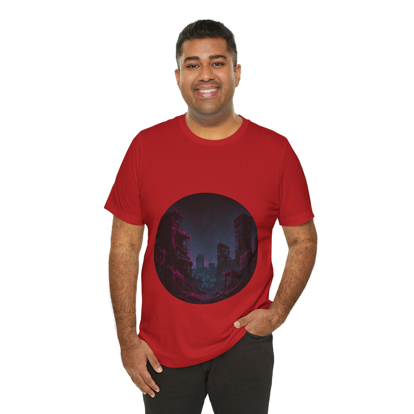 Urban Decay, Neon Dreams Tee - Unisex Short Sleeve Shirt, Modern Graphic Tee, Streetwear, Casual Outfit, Gift for Art Lovers, Cityscape Design