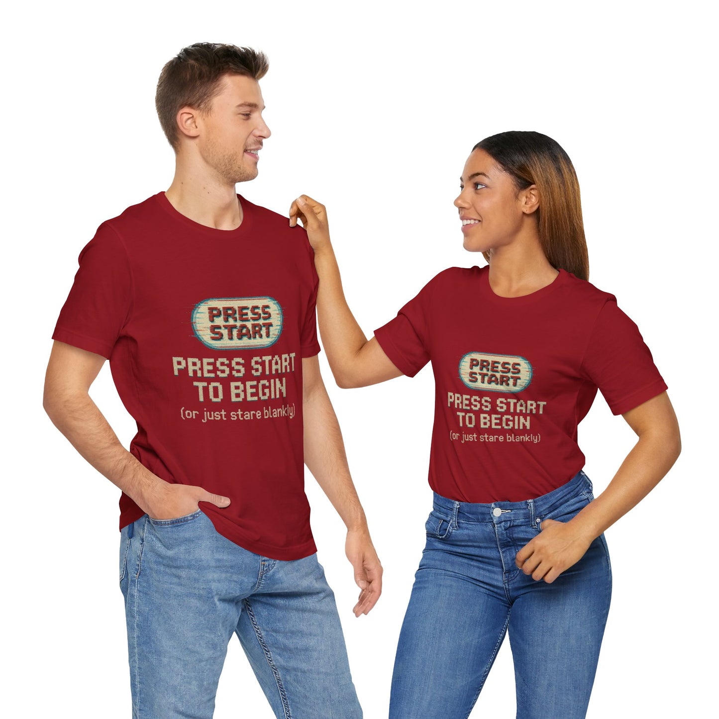 Press Start (or Stare) Unisex Tee, Gamer Shirt, Video Game Gift, Retro Gaming Top, Casual Wear, Fun Graphic T-Shirt