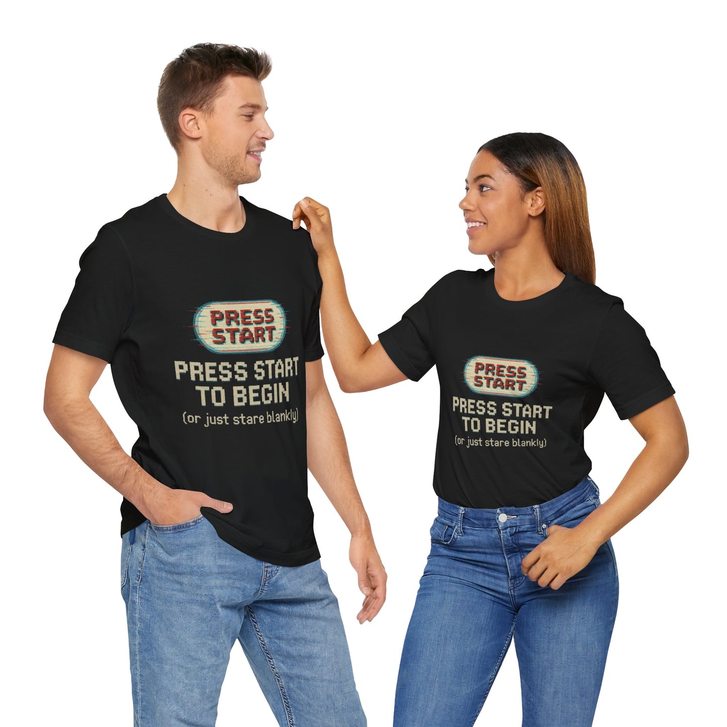 Press Start (or Stare) Unisex Tee, Gamer Shirt, Video Game Gift, Retro Gaming Top, Casual Wear, Fun Graphic T-Shirt