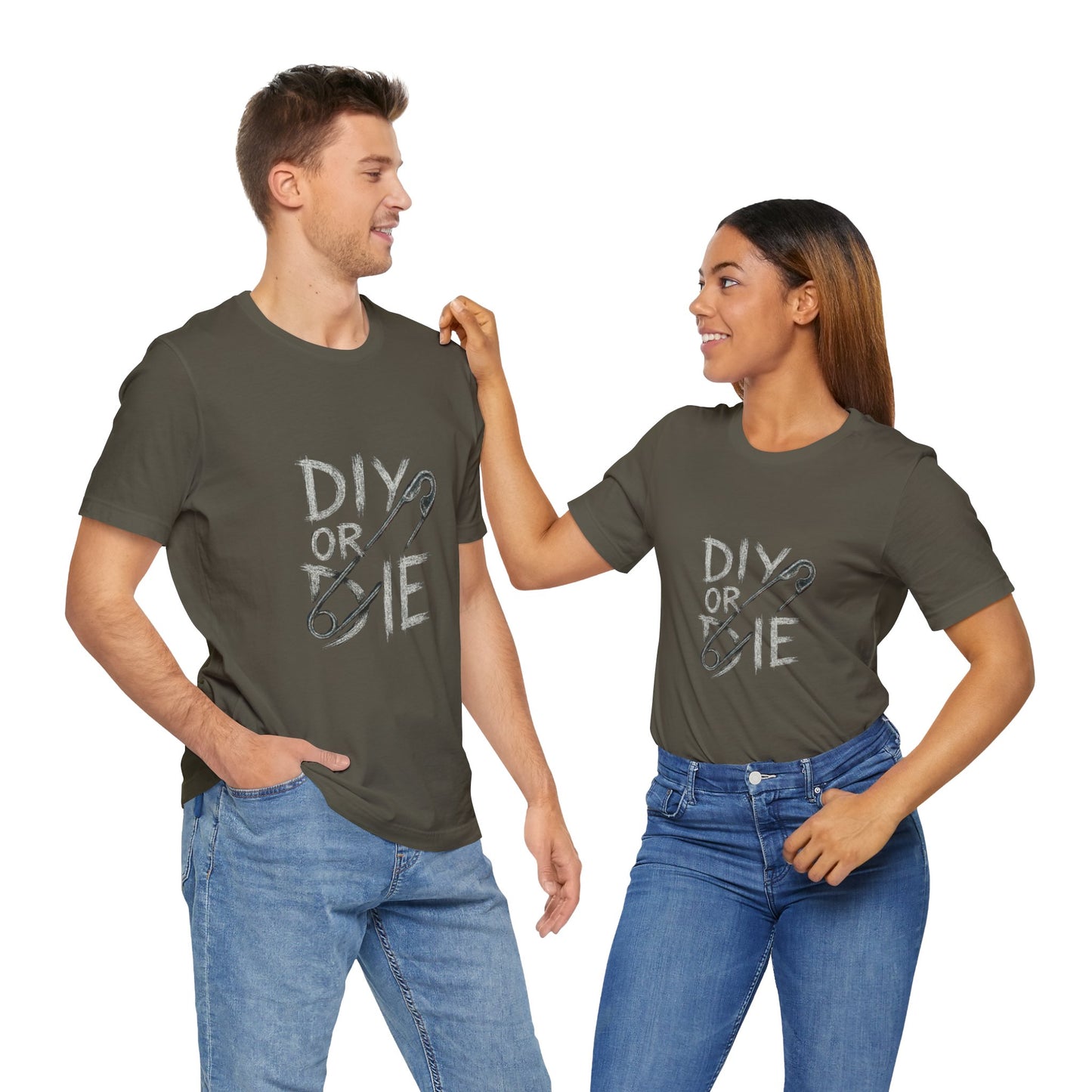 Punk Tee with Hand-Drawn Text and Glitched Safety Pin