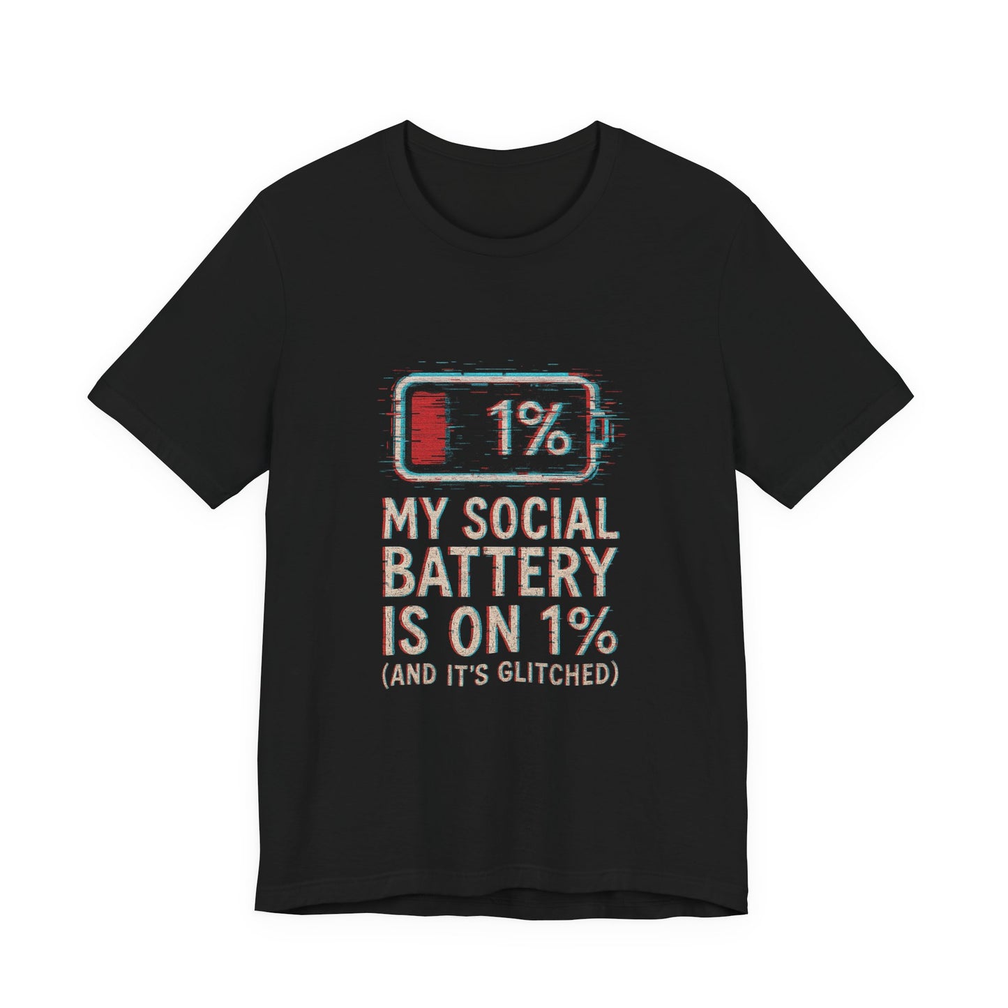Glitched Social Battery Sleeve Tee , Unisex - Funny Graphic T-Shirt for Gamers, Gifting, Humor, Relaxation, Everyday Wear