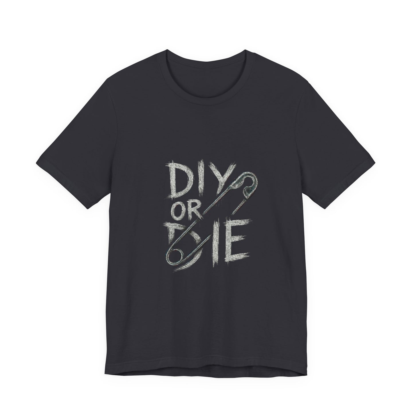 Punk Tee with Hand-Drawn Text and Glitched Safety Pin
