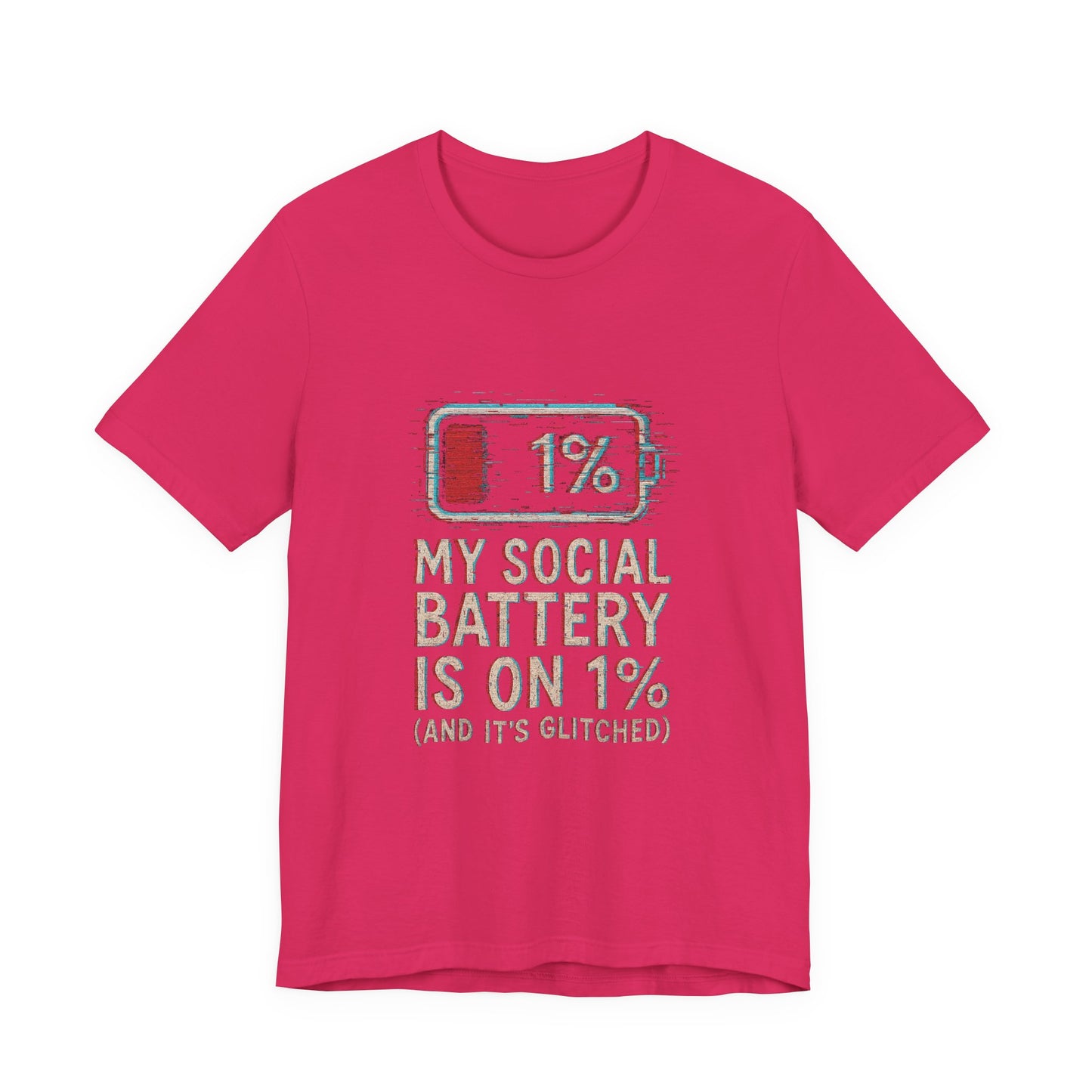 Glitched Social Battery Sleeve Tee , Unisex - Funny Graphic T-Shirt for Gamers, Gifting, Humor, Relaxation, Everyday Wear