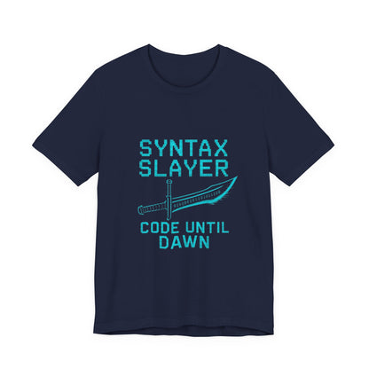 Syntax Slayer Unisex Tee, Gift for Programmers, Coding Humor Shirt, Tech Lover Apparel, Geeky Birthday Present, Computer Science Gift