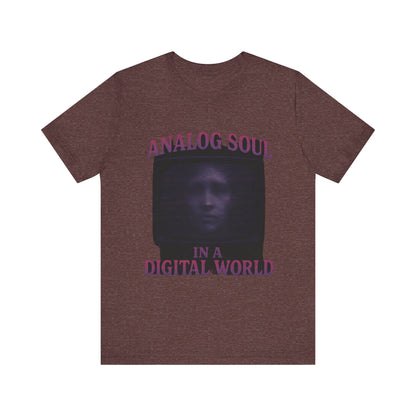 Analog Soul in a Digital World Unisex Jersey Tee, Vintage Graphic T-Shirt, Retro Aesthetic Shirt, Casual Wear, Gift for Tech Lovers, Unisex Fashion