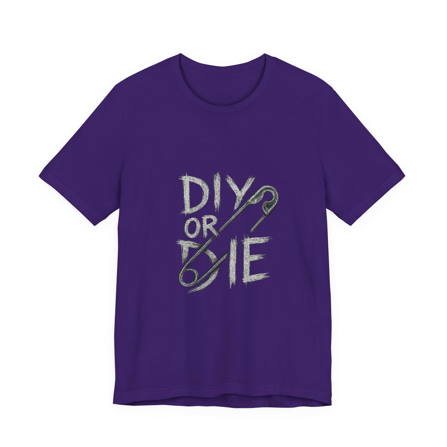 Punk Tee with Hand-Drawn Text and Glitched Safety Pin