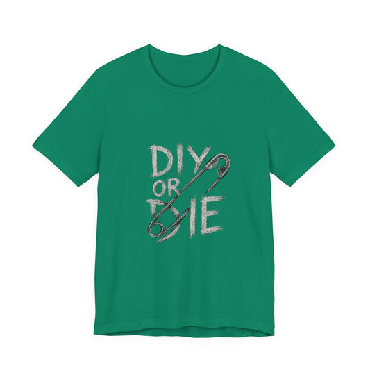 Punk Tee with Hand-Drawn Text and Glitched Safety Pin