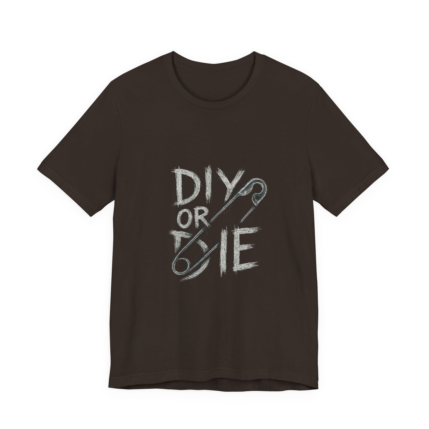 Punk Tee with Hand-Drawn Text and Glitched Safety Pin