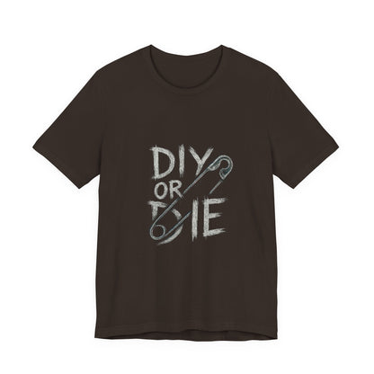 Punk Tee with Hand-Drawn Text and Glitched Safety Pin