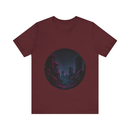 Urban Decay, Neon Dreams Tee - Unisex Short Sleeve Shirt, Modern Graphic Tee, Streetwear, Casual Outfit, Gift for Art Lovers, Cityscape Design
