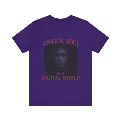 Analog Soul in a Digital World Unisex Jersey Tee, Vintage Graphic T-Shirt, Retro Aesthetic Shirt, Casual Wear, Gift for Tech Lovers, Unisex Fashion