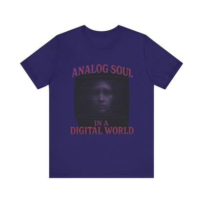 Analog Soul in a Digital World Unisex Jersey Tee, Vintage Graphic T-Shirt, Retro Aesthetic Shirt, Casual Wear, Gift for Tech Lovers, Unisex Fashion