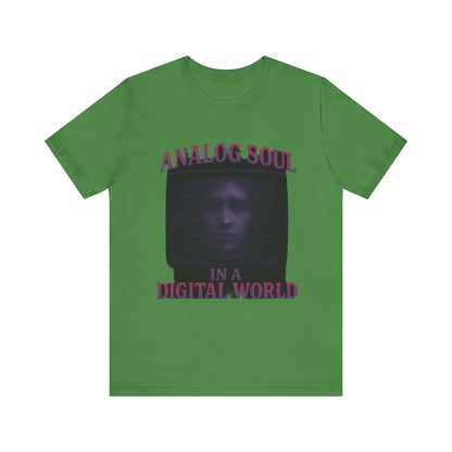 Analog Soul in a Digital World Unisex Jersey Tee, Vintage Graphic T-Shirt, Retro Aesthetic Shirt, Casual Wear, Gift for Tech Lovers, Unisex Fashion