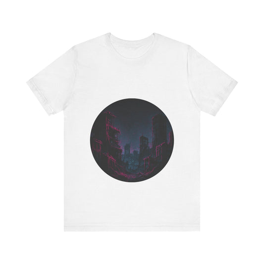 Urban Decay, Neon Dreams Tee - Unisex Short Sleeve Shirt, Modern Graphic Tee, Streetwear, Casual Outfit, Gift for Art Lovers, Cityscape Design