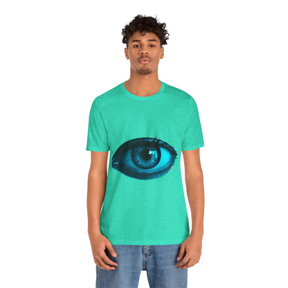 Distorted Cybernetic Gaze Eye-Catching Unisex Tee: Unique Graphic Tee, Perfect for Casual Wear, Eye Design Shirt, Trendy Gift, Statement Fashion