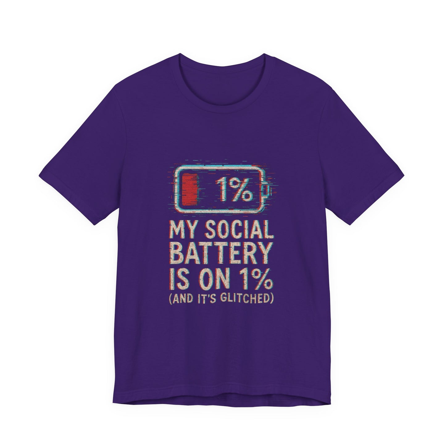 Glitched Social Battery Sleeve Tee  , Unisex - Funny Graphic T-Shirt for Gamers, Gifting, Humor, Relaxation, Everyday Wear