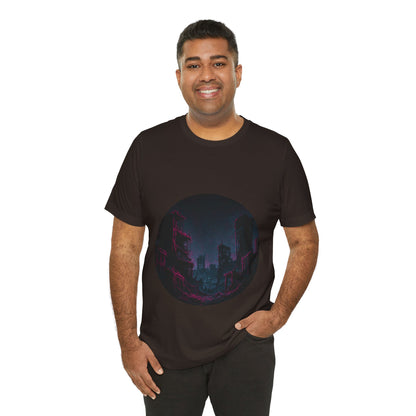 Urban Decay, Neon Dreams Tee - Unisex Short Sleeve Shirt, Modern Graphic Tee, Streetwear, Casual Outfit, Gift for Art Lovers, Cityscape Design
