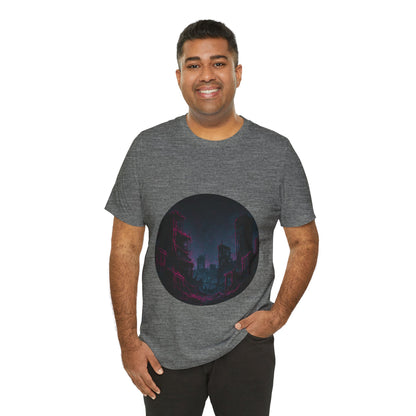 Urban Decay, Neon Dreams Tee - Unisex Short Sleeve Shirt, Modern Graphic Tee, Streetwear, Casual Outfit, Gift for Art Lovers, Cityscape Design