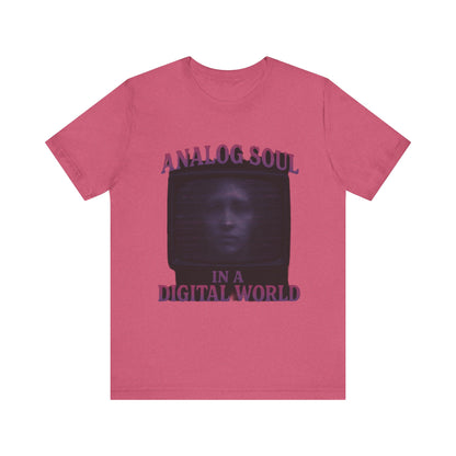 Analog Soul in a Digital World Unisex Jersey Tee, Vintage Graphic T-Shirt, Retro Aesthetic Shirt, Casual Wear, Gift for Tech Lovers, Unisex Fashion