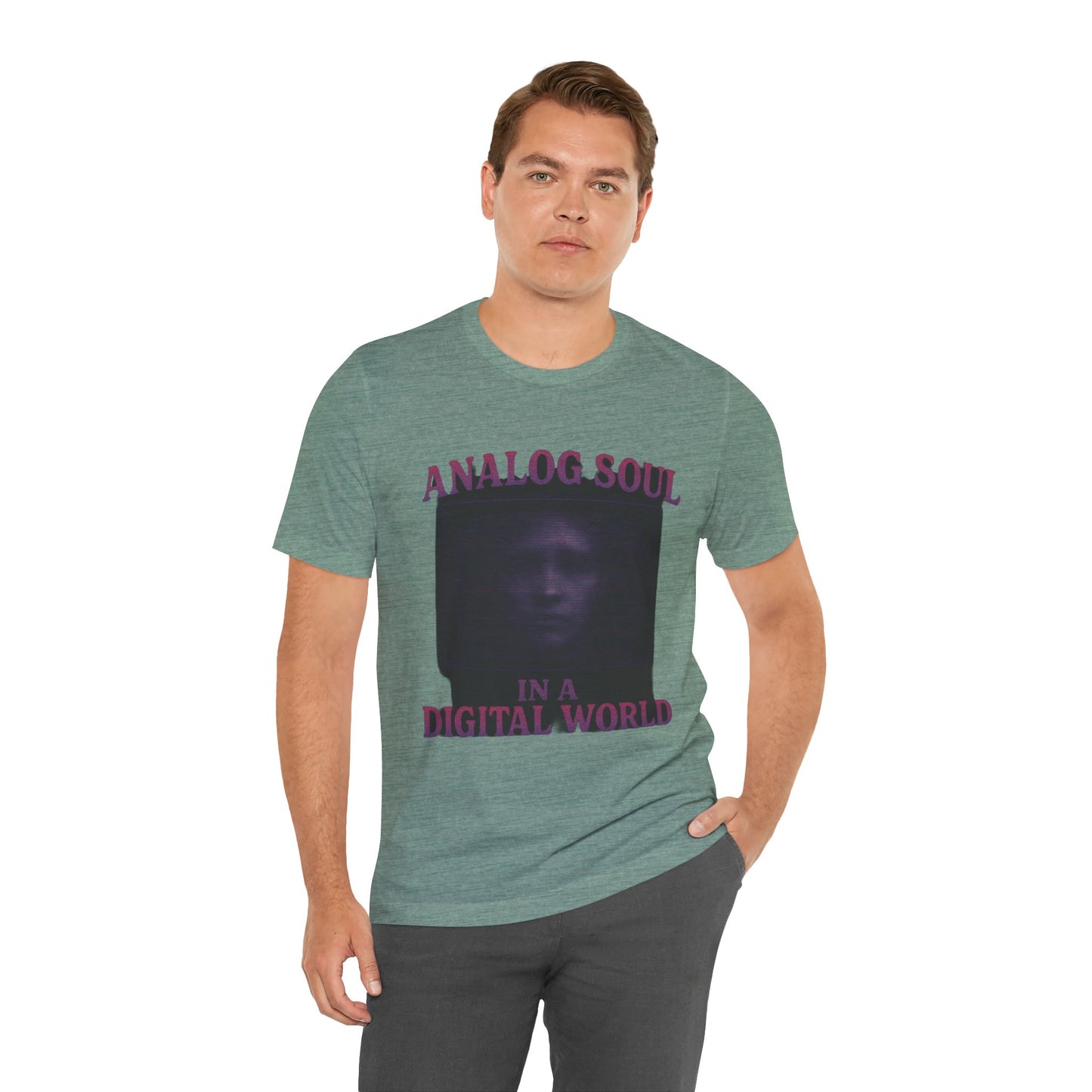 Analog Soul in a Digital World Unisex Jersey Tee, Vintage Graphic T-Shirt, Retro Aesthetic Shirt, Casual Wear, Gift for Tech Lovers, Unisex Fashion