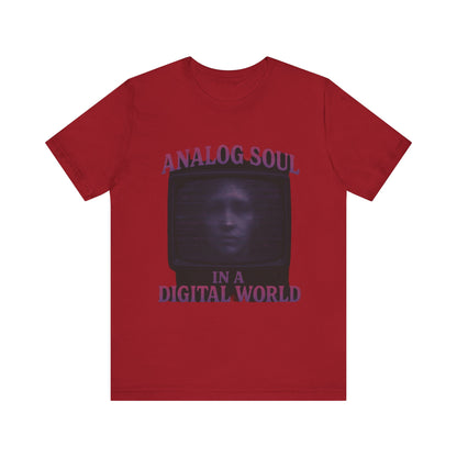 Analog Soul in a Digital World Unisex Jersey Tee, Vintage Graphic T-Shirt, Retro Aesthetic Shirt, Casual Wear, Gift for Tech Lovers, Unisex Fashion