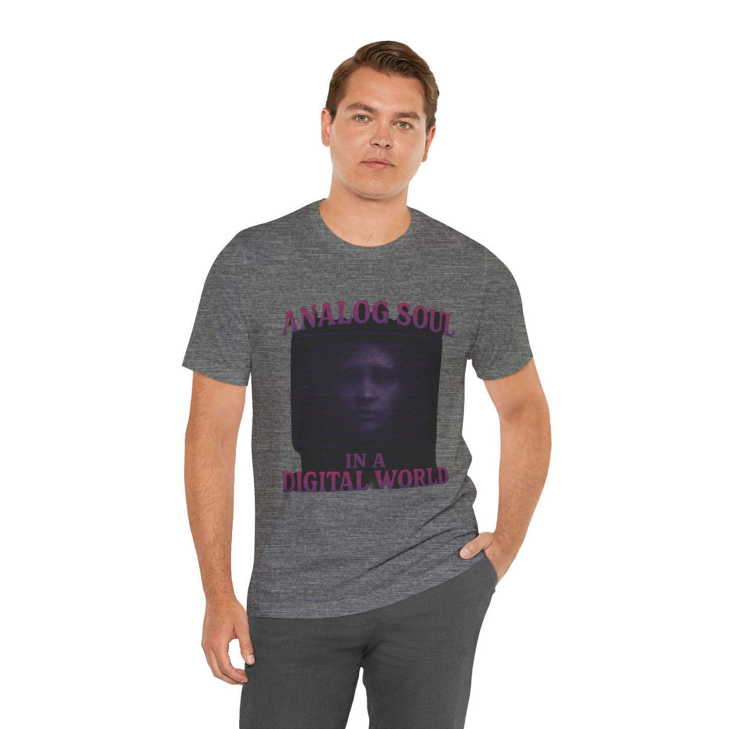 Analog Soul in a Digital World Unisex Jersey Tee, Vintage Graphic T-Shirt, Retro Aesthetic Shirt, Casual Wear, Gift for Tech Lovers, Unisex Fashion