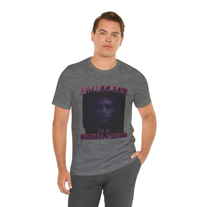 Analog Soul in a Digital World Unisex Jersey Tee, Vintage Graphic T-Shirt, Retro Aesthetic Shirt, Casual Wear, Gift for Tech Lovers, Unisex Fashion