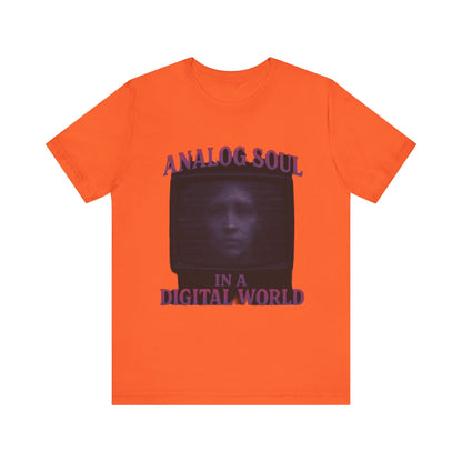 Analog Soul in a Digital World Unisex Jersey Tee, Vintage Graphic T-Shirt, Retro Aesthetic Shirt, Casual Wear, Gift for Tech Lovers, Unisex Fashion