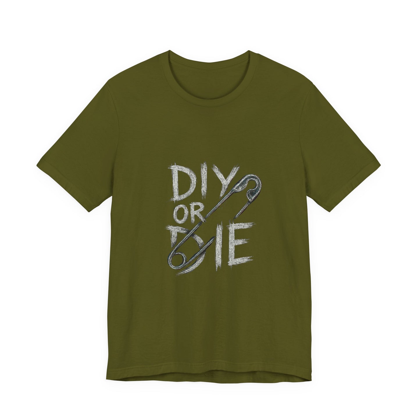 Punk Tee with Hand-Drawn Text and Glitched Safety Pin