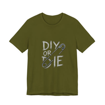 Punk Tee with Hand-Drawn Text and Glitched Safety Pin