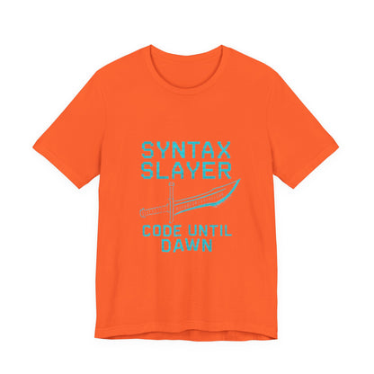 Syntax Slayer Unisex Tee, Gift for Programmers, Coding Humor Shirt, Tech Lover Apparel, Geeky Birthday Present, Computer Science Gift
