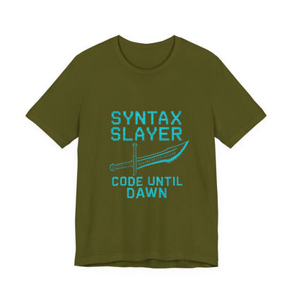 Syntax Slayer Unisex Tee, Gift for Programmers, Coding Humor Shirt, Tech Lover Apparel, Geeky Birthday Present, Computer Science Gift