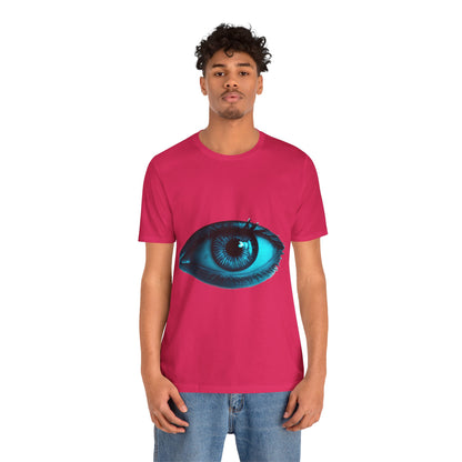 Distorted Cybernetic Gaze Eye-Catching Unisex Tee: Unique Graphic Tee, Perfect for Casual Wear, Eye Design Shirt, Trendy Gift, Statement Fashion