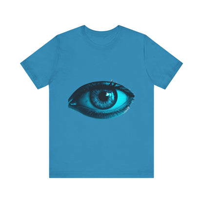 Distorted Cybernetic Gaze Eye-Catching Unisex Tee: Unique Graphic Tee, Perfect for Casual Wear, Eye Design Shirt, Trendy Gift, Statement Fashion
