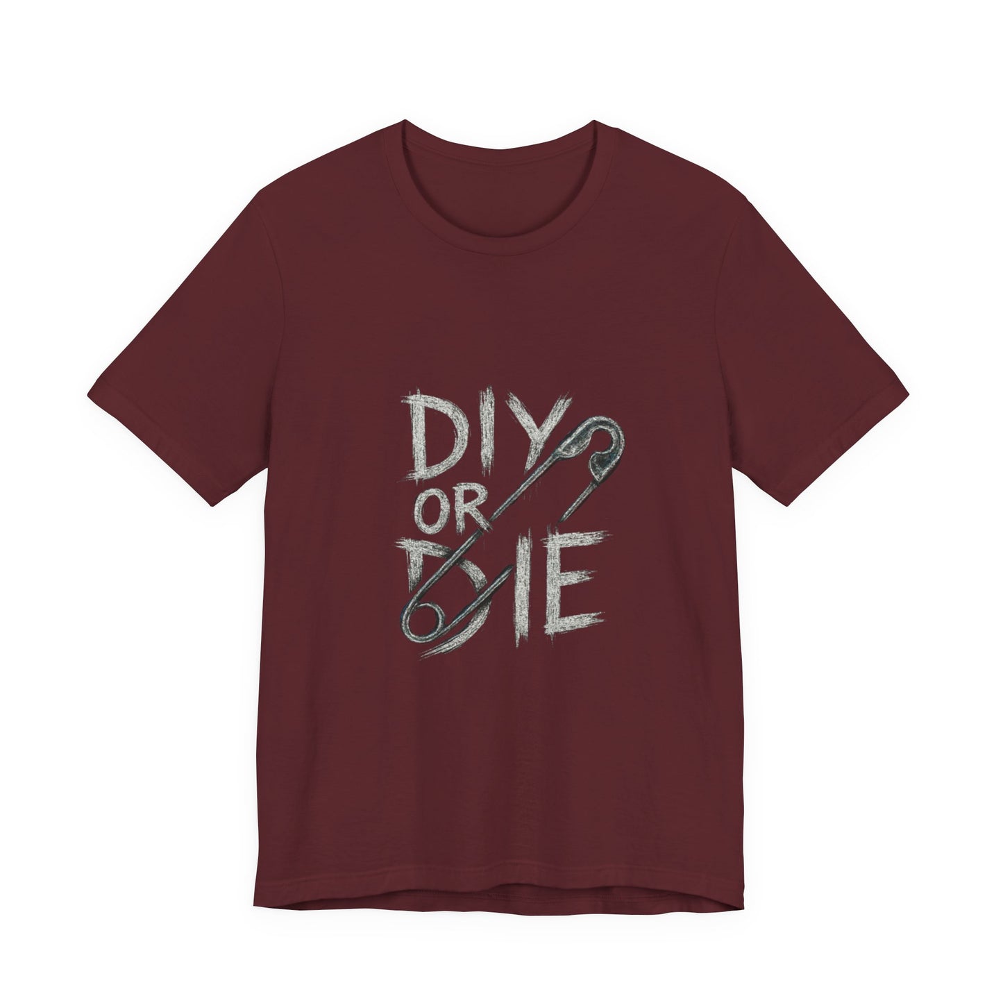 Punk Tee with Hand-Drawn Text and Glitched Safety Pin
