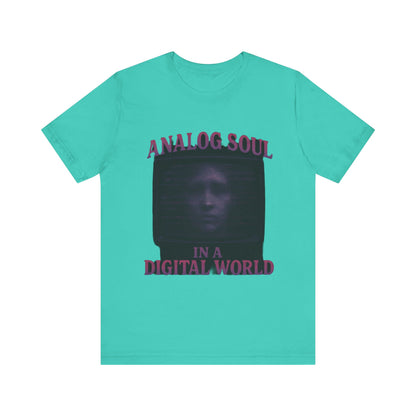 Analog Soul in a Digital World Unisex Jersey Tee, Vintage Graphic T-Shirt, Retro Aesthetic Shirt, Casual Wear, Gift for Tech Lovers, Unisex Fashion