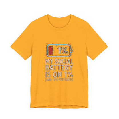 Glitched Social Battery Sleeve Tee  , Unisex - Funny Graphic T-Shirt for Gamers, Gifting, Humor, Relaxation, Everyday Wear
