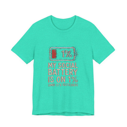 Glitched Social Battery Sleeve Tee  , Unisex - Funny Graphic T-Shirt for Gamers, Gifting, Humor, Relaxation, Everyday Wear