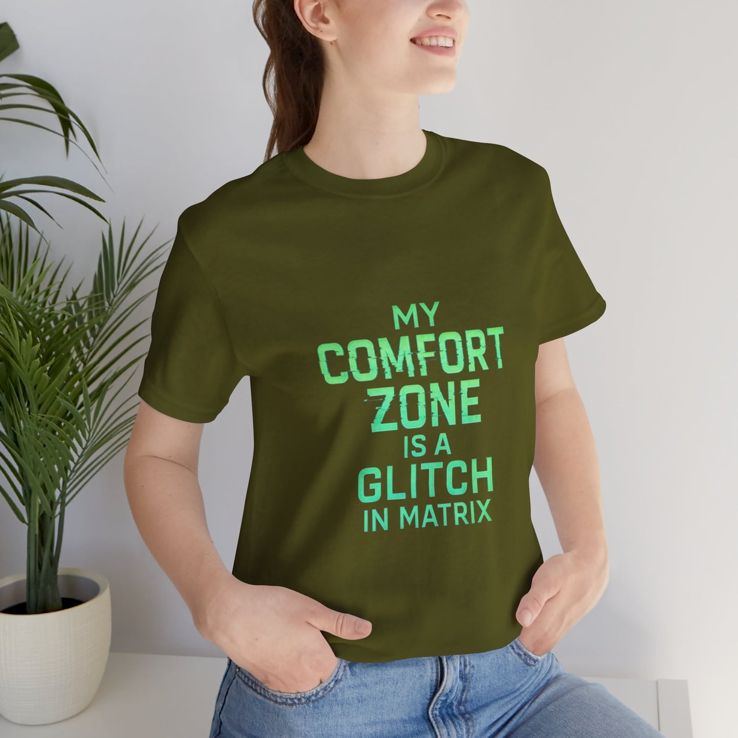 Glitch in the Comfort Matrix Short Sleeve Tee, Unisex Graphic Tee, Motivational Shirt, Casual Wear, Gift for Nerds, Matrix Humor Clothing