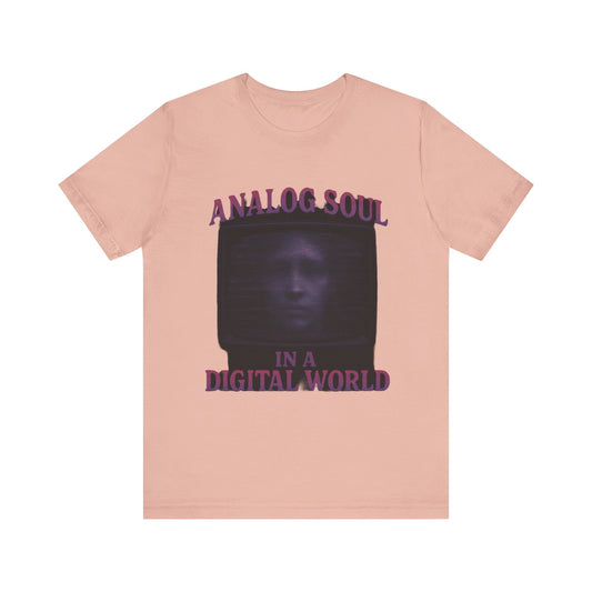 Analog Soul in a Digital World Unisex Jersey Tee, Vintage Graphic T-Shirt, Retro Aesthetic Shirt, Casual Wear, Gift for Tech Lovers, Unisex Fashion